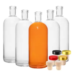 Luxury botellas de vidrio 700ml 750ml Gin Whiskey Vodka Liquor Spirit Bottle for Liquor Rum with Sealed Cork