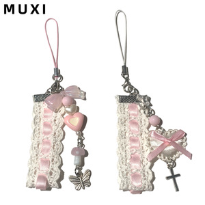 Elegant Lolita Style Lace Bow Mobile Phone Chain Pendant Sweet PVC Lanyards Accessories