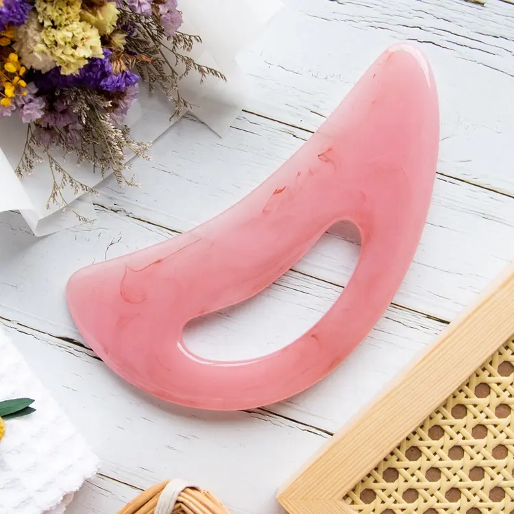 Gloway Pink Resin Lymphatic Drainage Massager Muscle Scraping Massage Tools Handle Large Body Gua Sha For Women and Men