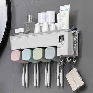 Toothbrush Holder Wall Mounted Automatic <b>Toothpaste</b> <b>Dispenser</b> With Cup Set Suction Cup Mount Space Saving Bathroom Storage - Product Image 1