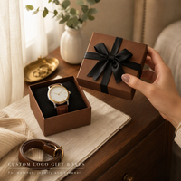 Boîte d'emballage cadeau en carton personnalisée avec logo pour bijoux, montres, lunettes, avec insert en mousse noire et ruban en satin, vente en gros