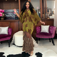 Robe longue plissée tendance style africain grande taille pour femme, col en V, manches chauve-souris amples, ourlet à volants, idéale pour les soirées, style Miyake