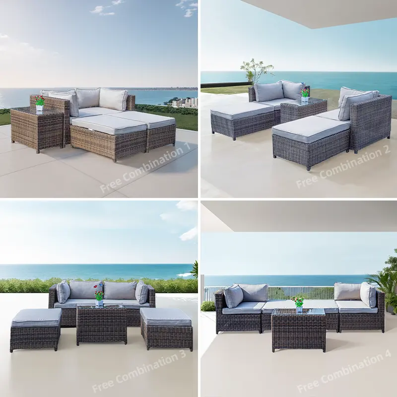 Divano in Rattan/vimini moderno divano modulare in Rattan set di 4 pezzi divano da giardino in rattan set di mobili in metallo vimini