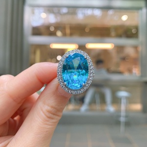 Vintage Eco-friendly Copper Imitation Blue Glass Zircon Couples CZ Women Fine <b>Finger</b> <b>Rings</b> for Premium Couple Jewelry - Product Image 2