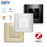 Interrupteur intelligent Zigbee avec cadre en aluminium brossé noir, panneau tactile, 1/2/3 voies, télécommande