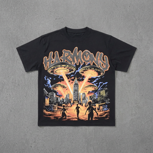 Camiseta con gráfico de alienígenas de Harmons, ropa de calle para hombre, camiseta de algodón de manga corta con cuello redondo - Product Image 1