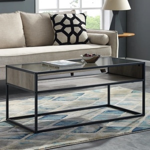 Table basse moderne en verre avec structure en métal et étagère de rangement, mobilier contemporain pour salon - Product Image 1