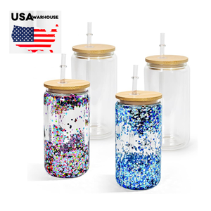 Gobelets à double paroi de 16 oz en forme de boule de neige, cadeau de Noël pour enfants, gobelets en verre pailleté avec couvercles et pailles, mugs à sublimation - Product Image 1