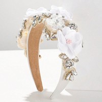Headband Bunga Baroque Fashion dengan Rhinestone, Lebar