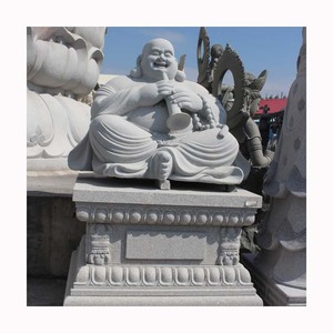 Décoration de jardin en gros bon marché fabriquée en usine Sculpture en pierre naturelle <span class=keywords><strong>Statue</strong></span> de <span class=keywords><strong>Bouddha</strong></span> riant en marbre blanc grandeur nature personnalisée - Product Image 1