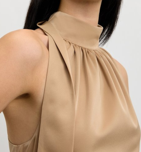 Robe élégante sans manches en tricot à col halter, longue robe de demoiselle d'honneur pour tous les jours, robe de soirée de luxe, couleur unie, douce et naturelle - Product Image 3