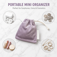 Pochette Mini en Velours Côtelé Personnalisable avec Étiquette Couleur, Fermeture à Cordon Réglable pour Pièces de Monnaie, Écouteurs, Bijoux, Cosmétiques et Petits Objets