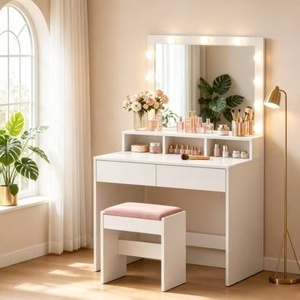 Table de <span class=keywords><strong>maquillage</strong></span> moderne minimaliste en bois d'ingénierie avec miroir LED éclairé pour chambre à coucher - Product Image 1