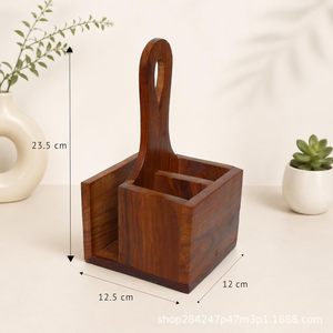 Boîte de rangement de bureau en bois 12,5x12x23,5 cm avec poignée pour l'organisation des ustensiles de cuisine - Product Image 1