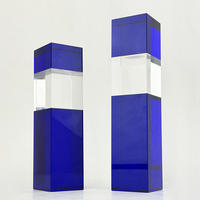 Trophées en cristal bleu transparent, gravure laser 3D du logo, trophées en cristal