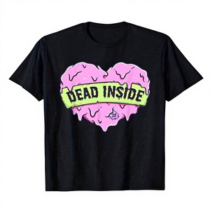 Camiseta de Algodón 100% con Estampado de Corazón Gótico de San Valentín, Cuello Redondo, Manga Corta, Talla Extra Grande - Product Image 1