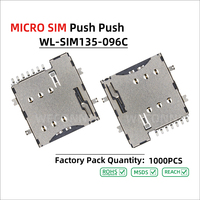 WECONN WL-SIM135-096C 6PIN+1 H=1.85mm Connecteur de carte MICRO SIM Push-Push avec interrupteur de détection, Connecteur SFP personnalisé