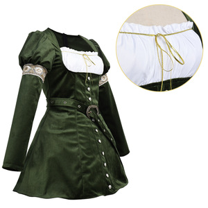 Robe médiévale pour femme, tenue de cosplay, velours vert, style gothique, costume de fantaisie, tenue de fête d'Halloween - Product Image 2