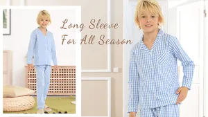 Wholesale Children Unisex Button Solid Color Kids Cotton Sleepwear 2 Pieces Pajamas Sets Long Sleeve Sleep Pajama Custom