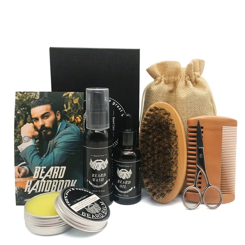 For Bearded Men Care Products Organic Essential Wash Balm Serum Private label Custom Logo Beard Growth Oil Grooming Kit