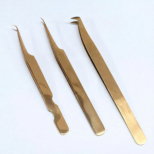 Juego de Pinzas para Extensión de Pestañas de Alta Calidad Gray Rocks, Color Oro Rosa, Antideslizantes, Agarre Perfecto, Acero Inoxidable, 10 mm de Longitud, Precisión - Product Image 1