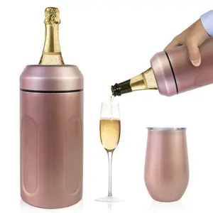 Enfriador de botellas de vino de 750ml, juego de regalo, aislador de champán portátil, manga enfriadora de vino de acero inoxidable de doble pared