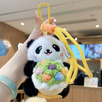 Adorable Porte-clés Pendentif Sac à Dos en Peluche Panda Géant Réaliste Tricoté avec Fleur, Cordon Tressé à la Main