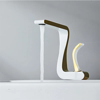 Robinet de lavabo cascade moderne au design unique, monotrou, en laiton massif blanc et or