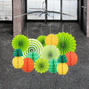 Abanicos de plástico colgantes hawaianos piña flamenco flor guirnalda Banner Luau playa cumpleaños foto telón de fondo suministros para fiestas - Product Image 3