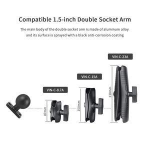 Soporte VINmounts 1.5 Ball para Fish Finder, placa marina universal de aluminio, brazo doble RAM C Size 1.5 Ball - Product Image 4