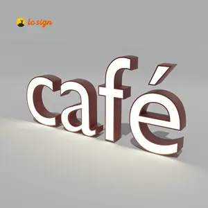 Business Logo Cafe Metall Benutzer definierte Metall buchstaben Beschilderung Alphabet Acryl Buchstaben LED beleuchtete Zeichen für Werbe schild