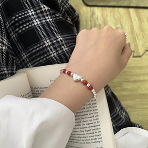 Yinruitai S925 Sterling Silver Heart Charm <b>Bracelet</b> For Women Everyday Wear <b>Red</b> Bead Design - Product Image 1