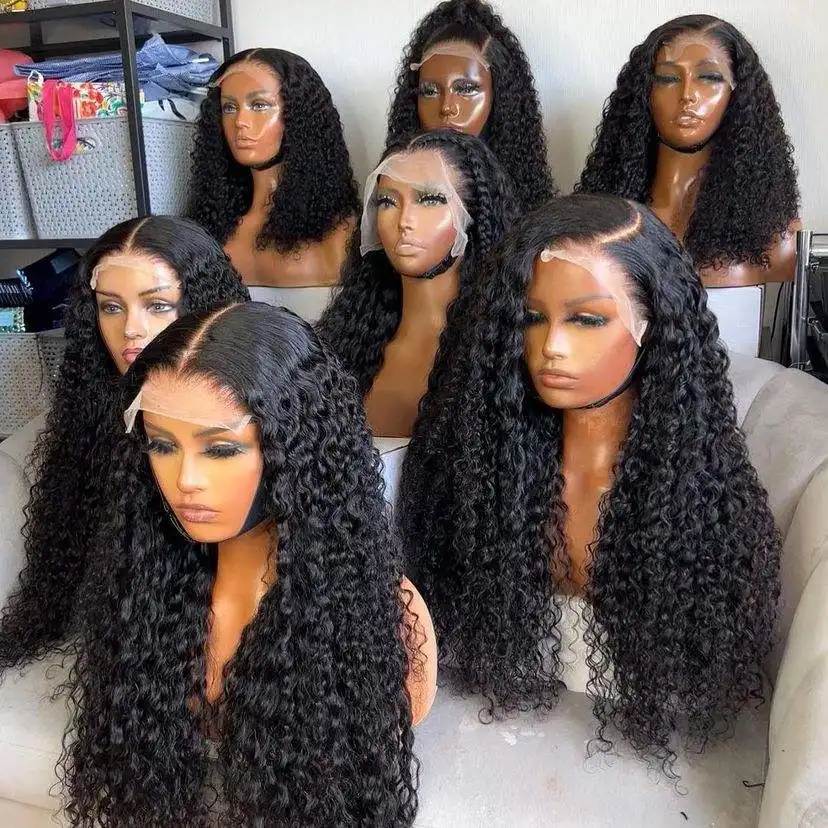 Pelucas de cabello humano brasileño virgen completo de encaje HD de 28 pulgadas pelucas de cabello humano frontal de encaje transparente rizado de onda profunda para mujeres negras