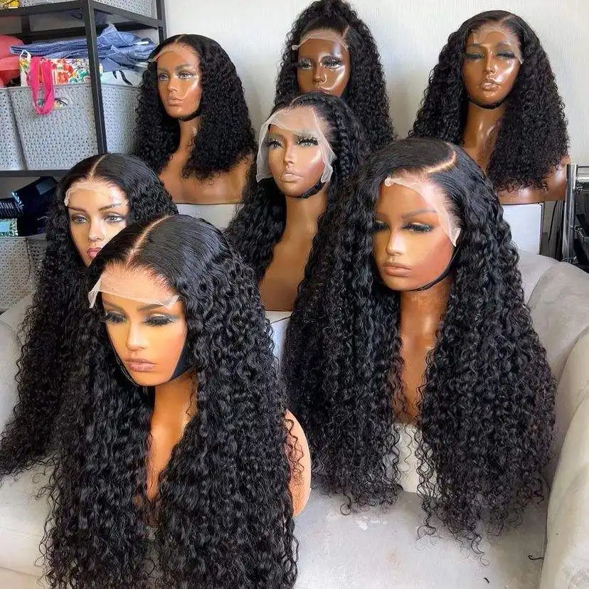 28inch HD Lace Full Virgin Brazilian Human Hair Wigs Deep Wave Curly Transparent Lace Front Human Hair Wigs for Black Women