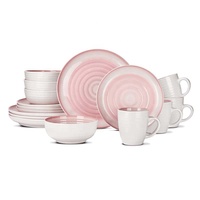 Service de table avec design gaufré, ensemble d'assiettes de cuisine colorées, vaisselle de table en grès céramique 16 pièces
