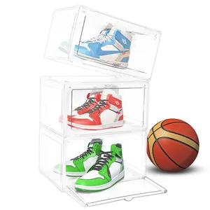 Multifunctional Foldable Clear Two Side Open Magnet Door Transparent Plastic Toy Sneaker Storage Box with Lid