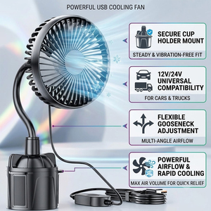 Ventilador para Coche 24V 12V Conexión USB Aspas de 4 Pulgadas 6.5W Alta Potencia de Viento 50-60dB Silencioso Ventilador de Una Sola Cabeza para Camiones Grandes - Product Image 2