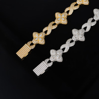 Bracelet Hip Hop tendance en argent S925, design trèfle à quatre feuilles, chaîne cubaine, unisexe, bracelet en moissanite, cadeau idéal
