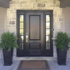 ประตูไม้เนื้อแข็งเพื่อความปลอดภัยสำหรับบ้านหลังใหญ่สีดำลายกราฟวงกลมแก้วแบบอินเซ็ตสีแดง - Product Image 5