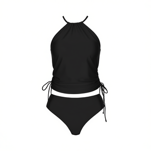 Ensemble Tankini Réversible Personnalisé pour Femme, Motif Floral Uni, Bandeau et Bas String, Grande Taille XXL, Fabriqué aux États-Unis - Product Image 1