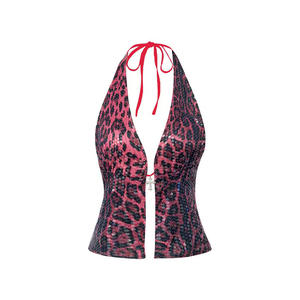 Top Corto Halter con Estampado de Leopardo y Lentejuelas para Mujer, Sexy, Sin Mangas, con Lazo en la Espalda, para Fiestas, Club, Citas Nocturnas, Salidas - Product Image 4