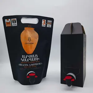 1 Gallon Wijnzak In Doos Met Ventiel Vlinderkraan Dispenser Stand Up Pouch Met Vitop Aluminiumfolie Sap Water Drinkzak