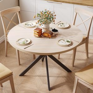 <span class=keywords><strong>Mesa</strong></span> de Comedor Redonda Natural, Duradera y de <span class=keywords><strong>Alta</strong></span> Calidad, Estilo Rústico, de Madera con Patas Metálicas - Product Image 3