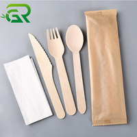 Couverts Écologiques Jetables Personnalisés avec Logo, Couteau, Fourchette et Cuillère en Bois, Biodégradables pour Restaurant, avec Sac