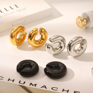 Luxury 18K Gold Plated Stainless Steel <strong>Earrings</strong> <strong>Women</strong> Western Style C Shape Ear Cuff <strong>Clip</strong> <strong>on</strong> Hoop High Sense Non Pierced Jewelry - Product Image 4