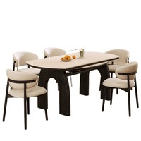 Table à manger extensible en bois massif de style Wabi-Sabi rustique, transformable de ronde à rectangulaire, avec chaises, table polyvalente