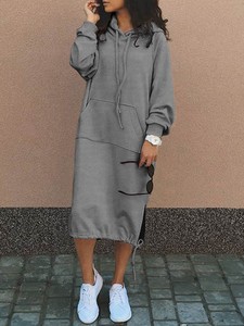 2025 grande taille 5xl automne femmes à capuche <span class=keywords><strong>robe</strong></span> mode à manches longues couleur unie cordon ourlet <span class=keywords><strong>sweat</strong></span> <span class=keywords><strong>robe</strong></span> - Product Image 3