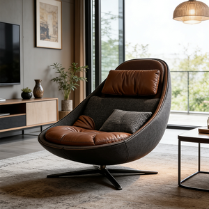 <span class=keywords><strong>Fauteuil</strong></span> pivotant moderne en forme de coquille d'œuf, <span class=keywords><strong>fauteuil</strong></span> d'appoint en <span class=keywords><strong>cuir</strong></span> <span class=keywords><strong>marron</strong></span>, canapé simple rembourré pour le salon, meubles de maison - Product Image 1