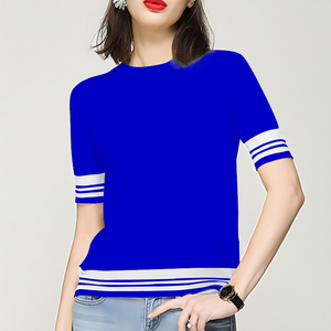 Maglione Pullover Casual in maglia da <span class=keywords><strong>donna</strong></span> con scollo a a righe rosa e verde per l'estate - Product Image 3
