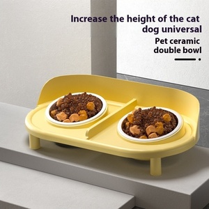 Mangkuk ganda keramik hewan peliharaan melindungi leher mencegah kucing anjing pengetuk mangkuk hewan peliharaan - Product Image 5